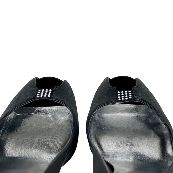 STUART WEITZMAN CW98017 BLACK SATIN CRYSTAL PEEP TOE PUMP EVENING HEELS - Picture 9 of 14